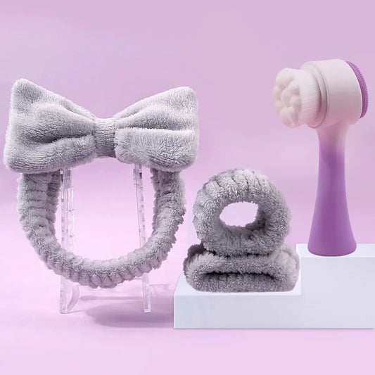 Facial Brush & Coral Fleece Hair Band Set My Store