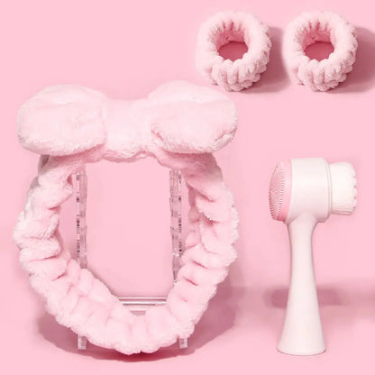 Facial Brush & Coral Fleece Hair Band Set My Store