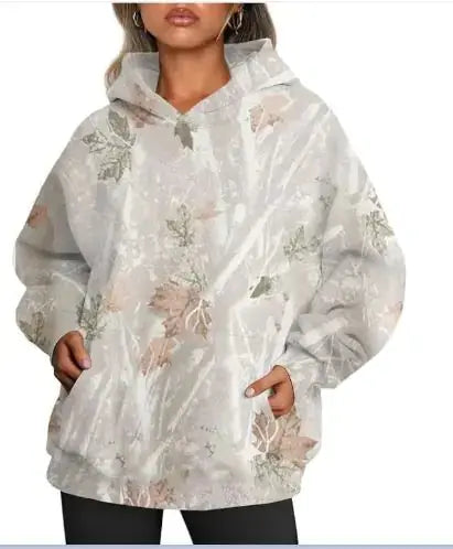 Women's Oversized Camouflage Hoodie with Maple Leaf Print My Store